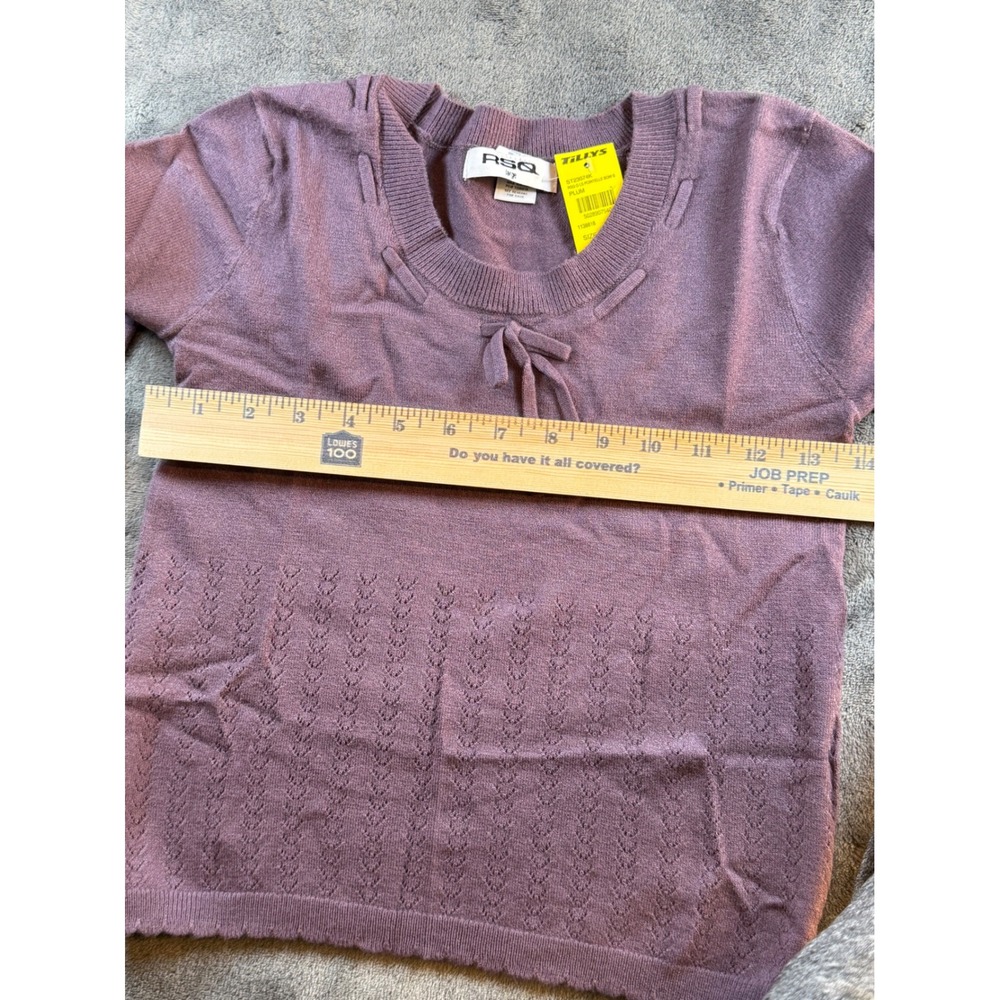 RSQ Tillys Girls Plum‎ Knit Sweater Bow Neck Cable Knit Trim Kids Large - Picture 6 of 8